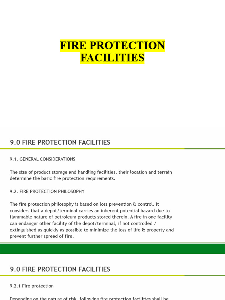 Fire Protection Facilities Overview | PDF | Pump | Firefighting