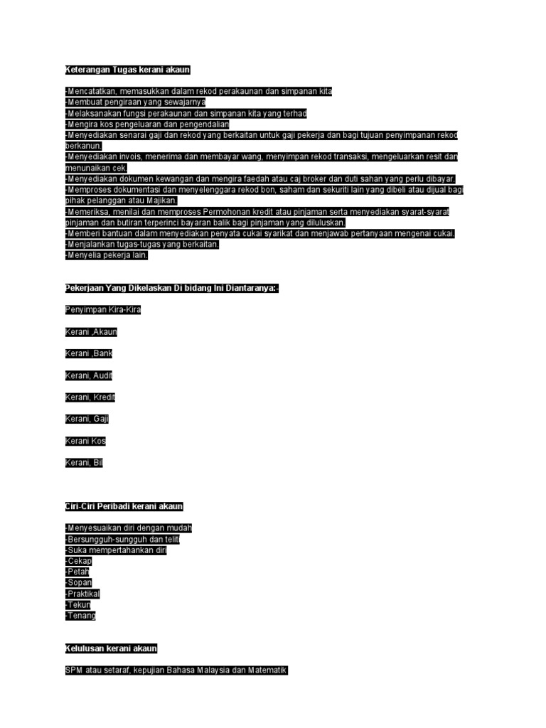 Keterangan Tugas Kerani Akaun Keterangan Tugas Kerani Akaun