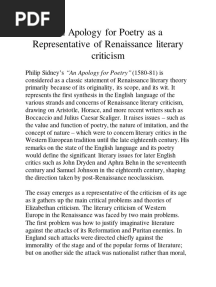 An Apology For Poetry As A Representative of Renaissance Literary Criticism