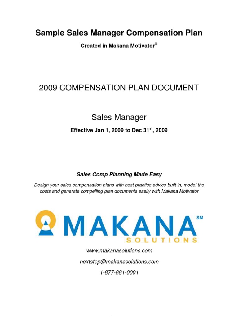 Sample Sales Manager Sales Comp Plan | PDF | 401(K) | Employment