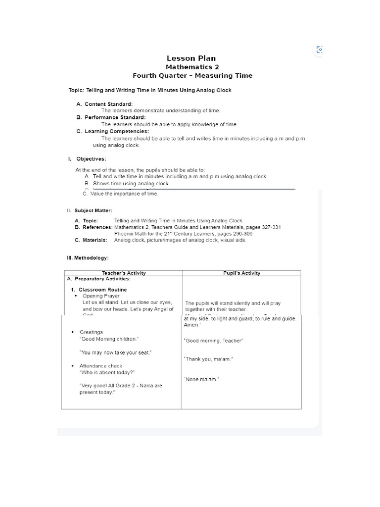 DLP in Math Grade 2 Clock | PDF
