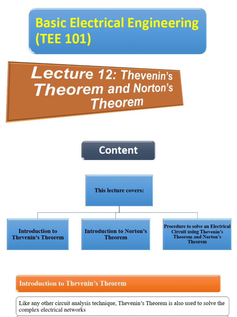 Lecture 12 Thevenins Theorem And Nortons Theorem Pdf Electrical