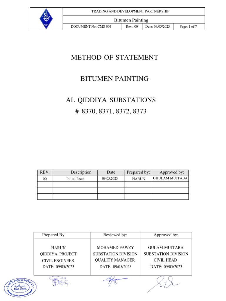 Bitumen Painting Method Statement | PDF | Surveying | Geographic ...