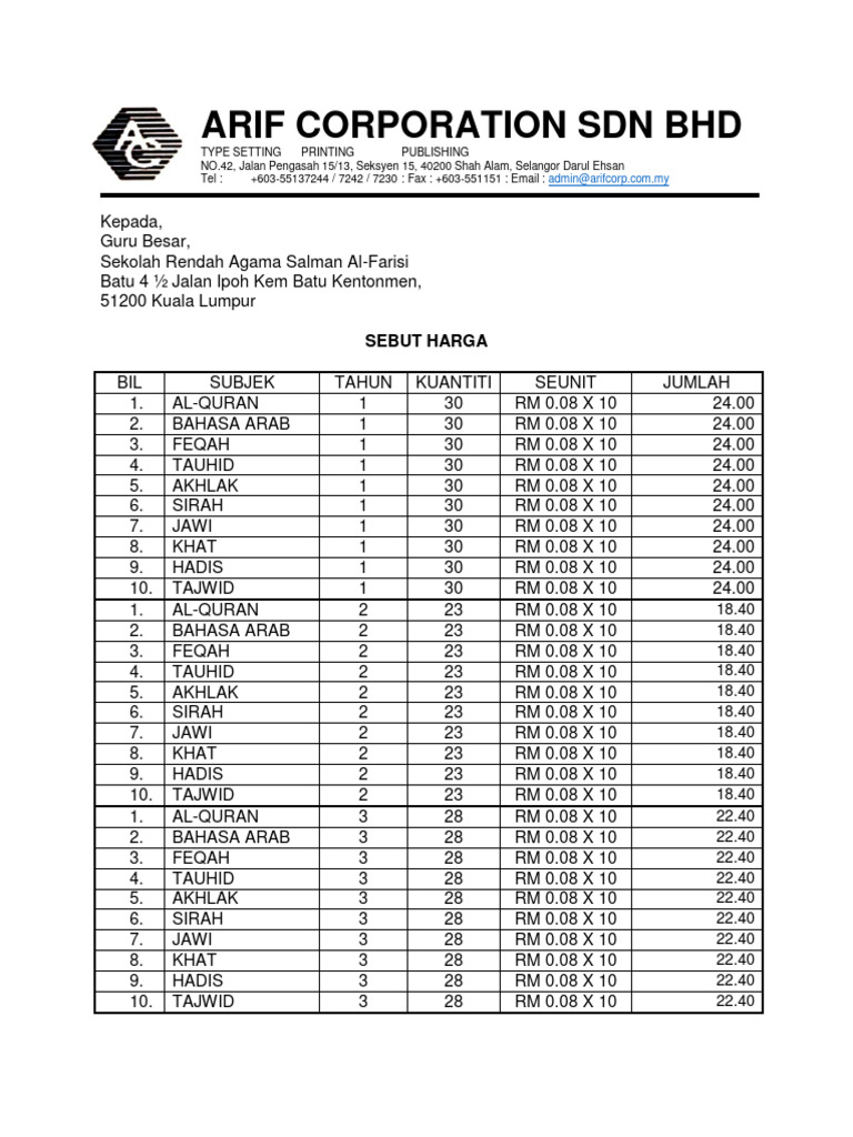 Quotation for Quranic Educational Materials | PDF | Malaysia