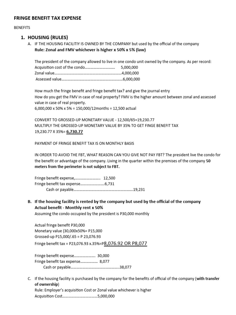 Fringe Benefit Tax Calculation Guide | PDF | Employee Benefits | Employment