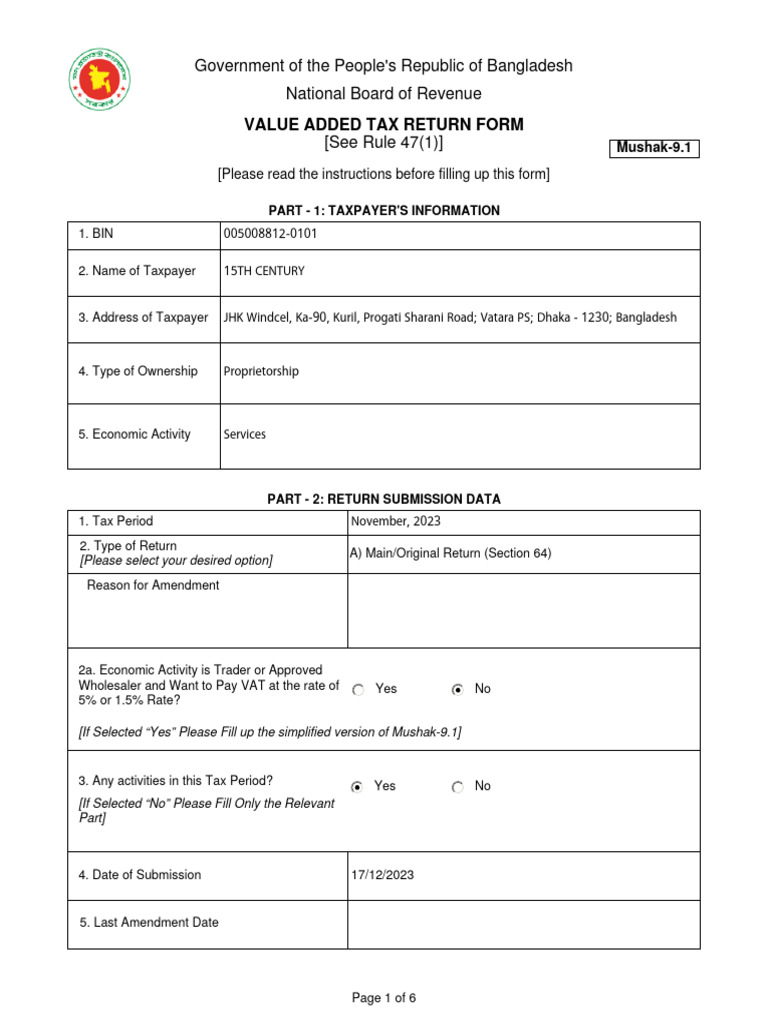 mushak-9-1-vat-return-on-17-dec-2023-pdf-value-added-tax-taxes