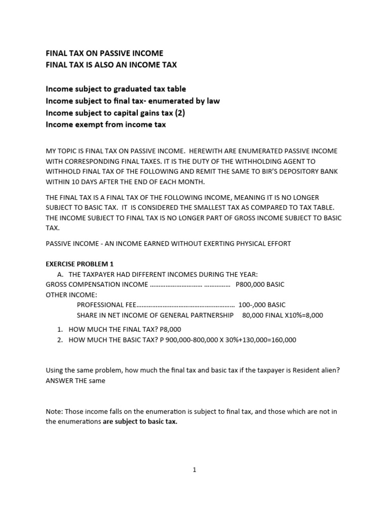 Final Withholding Tax on Passive Income | PDF | Gross Income | Taxes