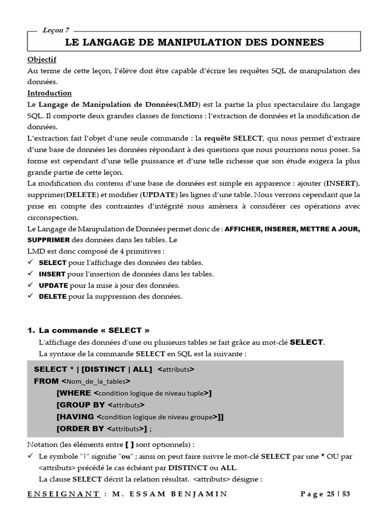 Requêtes SQL : Manipulation des données | PDF