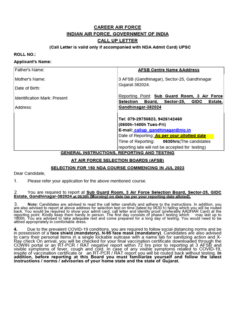 Call Up Letter 3 | PDF | Identity Document | Clothing