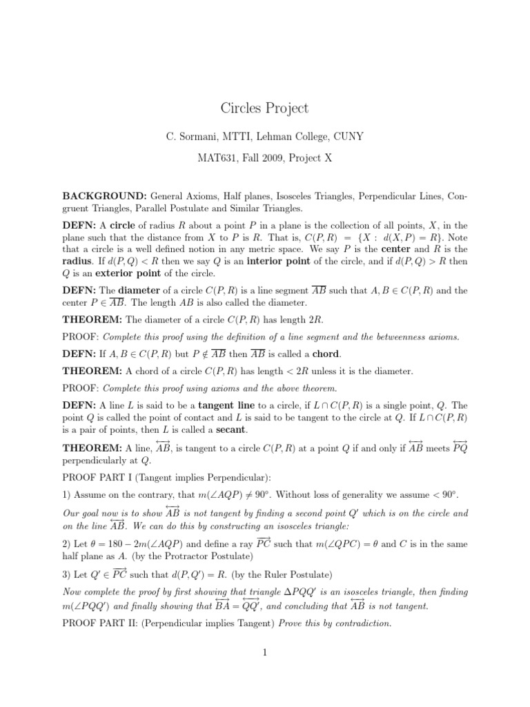 Circles Project Pdf Circle Diameter