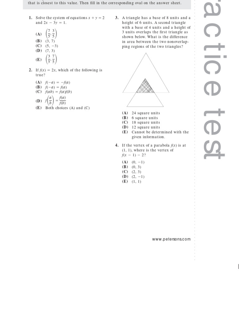 SAT II Math Practice Test | PDF | Area | Quadratic Equation