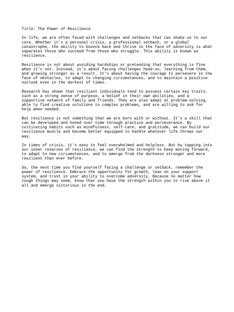 The Power Of Resilience Pdf