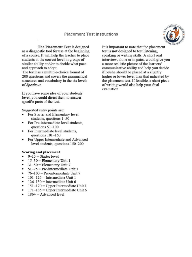 Al Faner Placement Test With - Keys | PDF