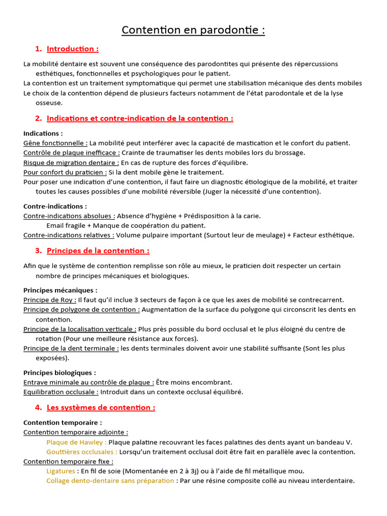 Contention en Parodontie | PDF | Parodontie | Spécialités médicales