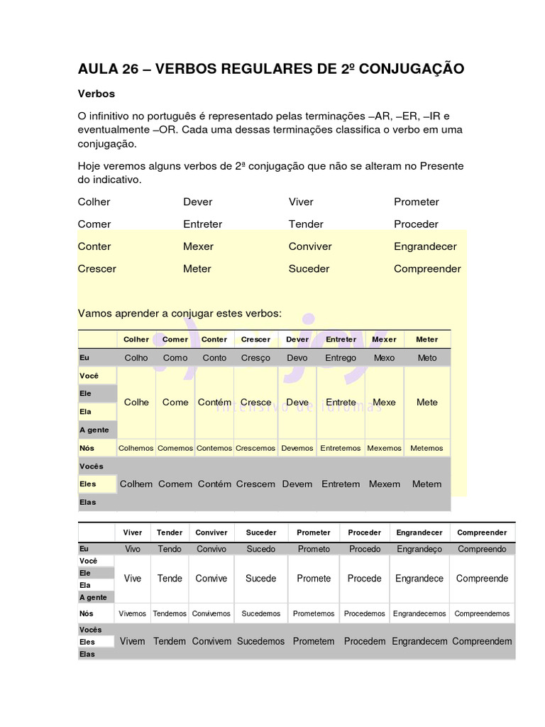 Verbos Regulares da 2ª Conjugação | PDF | Autoajuda
