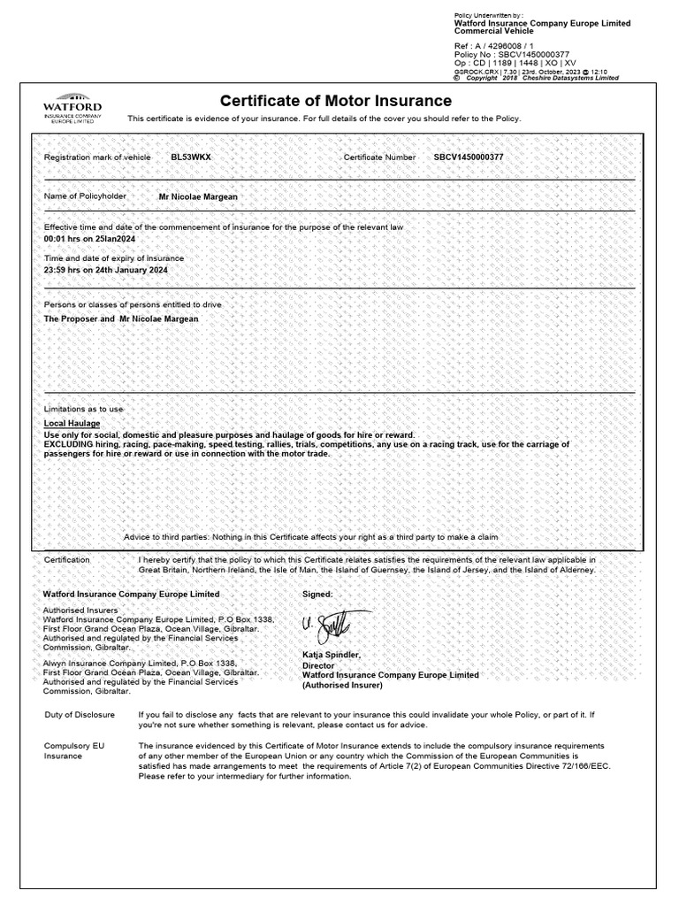 Your Van Insurance Documents 1 | PDF | Insurance | Vehicle Insurance