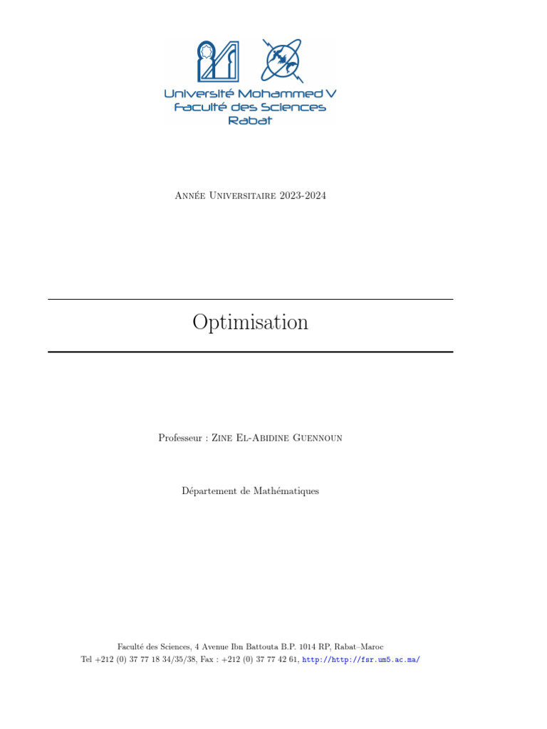 Cours sur l'Optimisation Mathématique | PDF | Optimisation mathématique ...