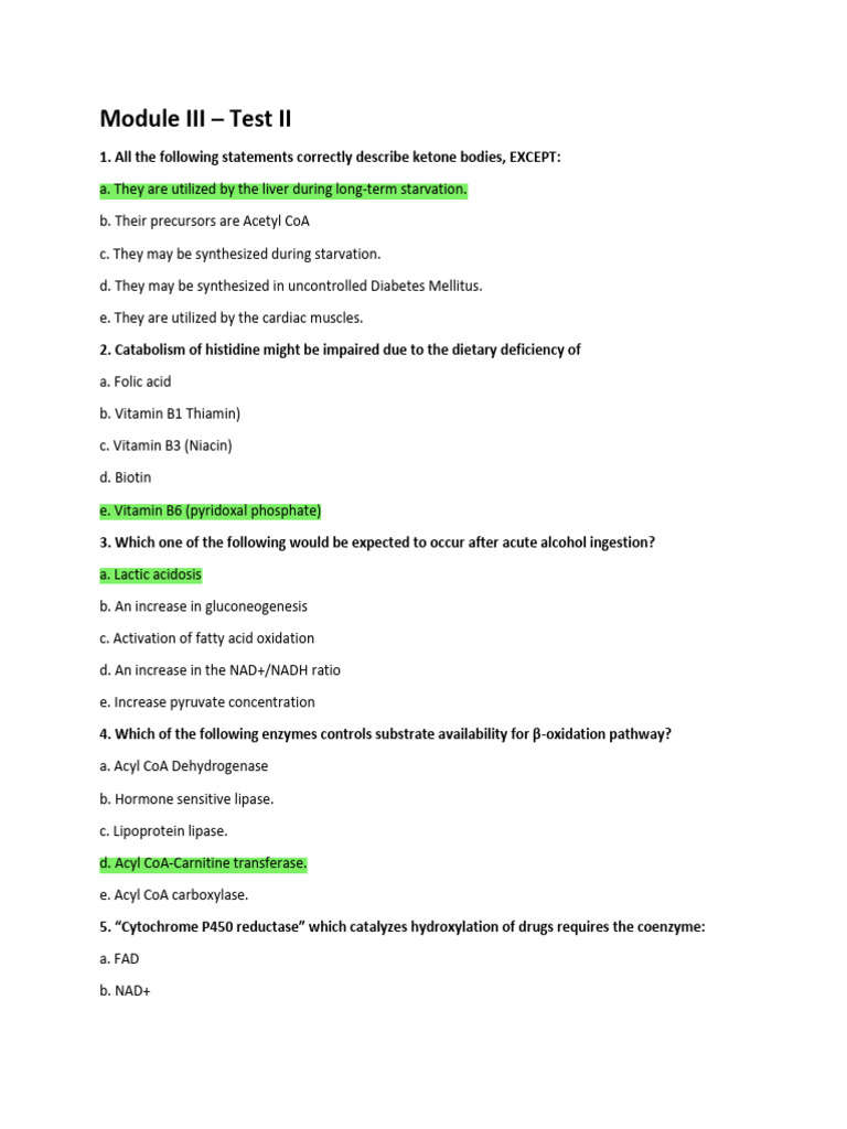 Module 3-Test 2 ONLINE | PDF | Biosynthesis | Lipoprotein
