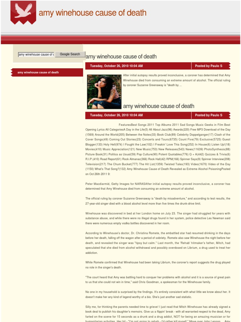Amy Winehouse Cause of Death | PDF | Substance Abuse | Society
