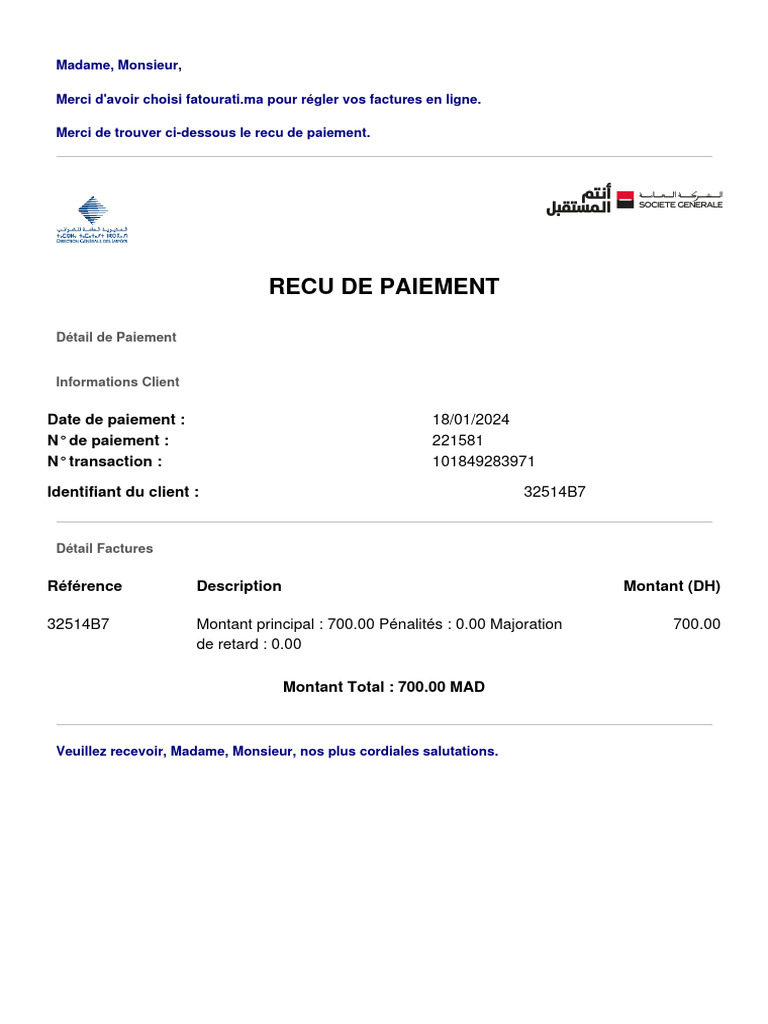 Reçu de paiement fatourati.ma | PDF