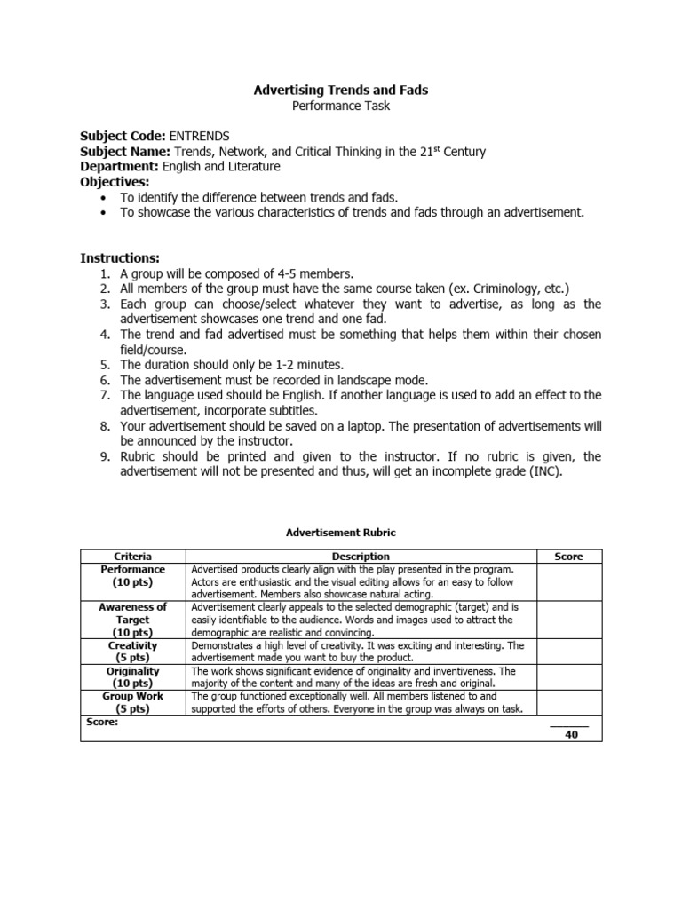 School Project Advertisement Guide | PDF | Advertising | Rubric (Academic)