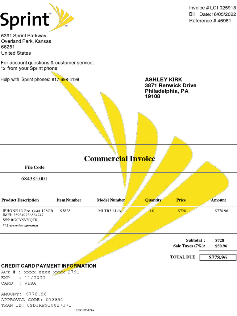 Invoice for iPhone 13 Pro Purchase | PDF