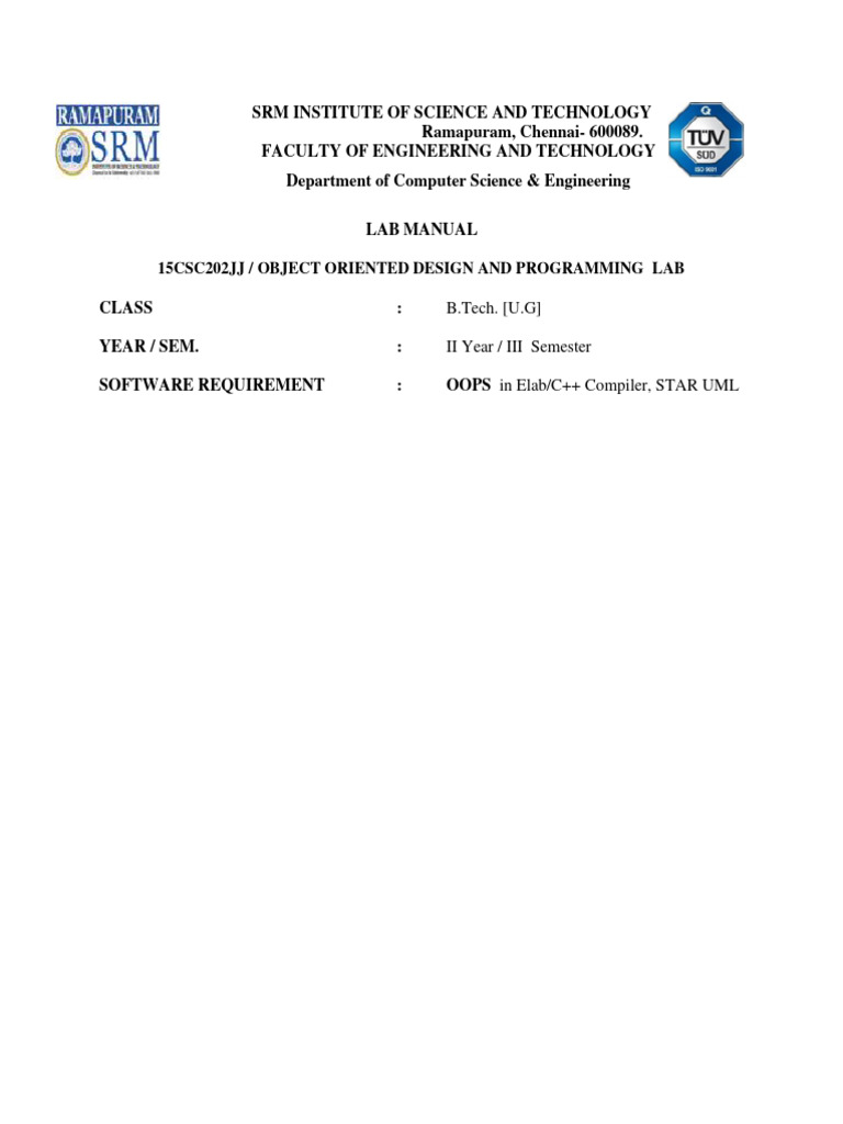 OODP Lab Manual for B.Tech Students | PDF | Computer Program | Programming