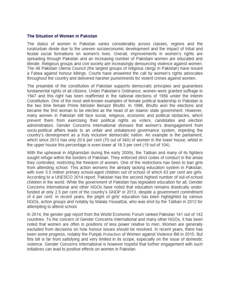 Status of Women in Pakistan Today | PDF | Pakistan | Government