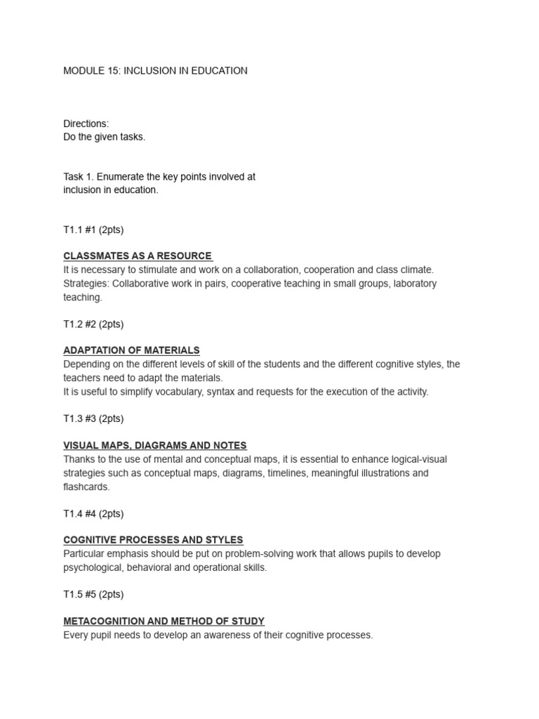 Module 15 Inclusion In Education Pdf Sustainability Metacognition