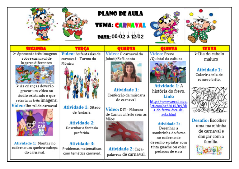 Plano de Aula (Carnaval) | PDF