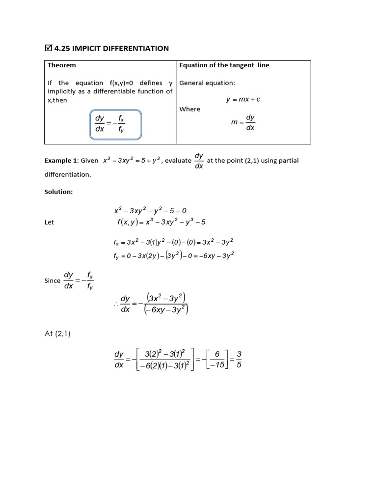 4.2.5 Impicit Differentiation | PDF | Tangent | Mathematical Physics