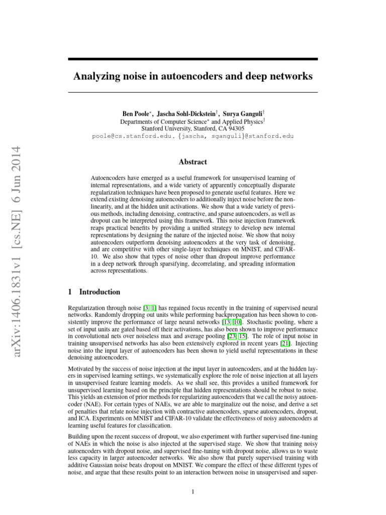Analyzing Noise in Autoencoders and Deep Networks | PDF | Emerging ...