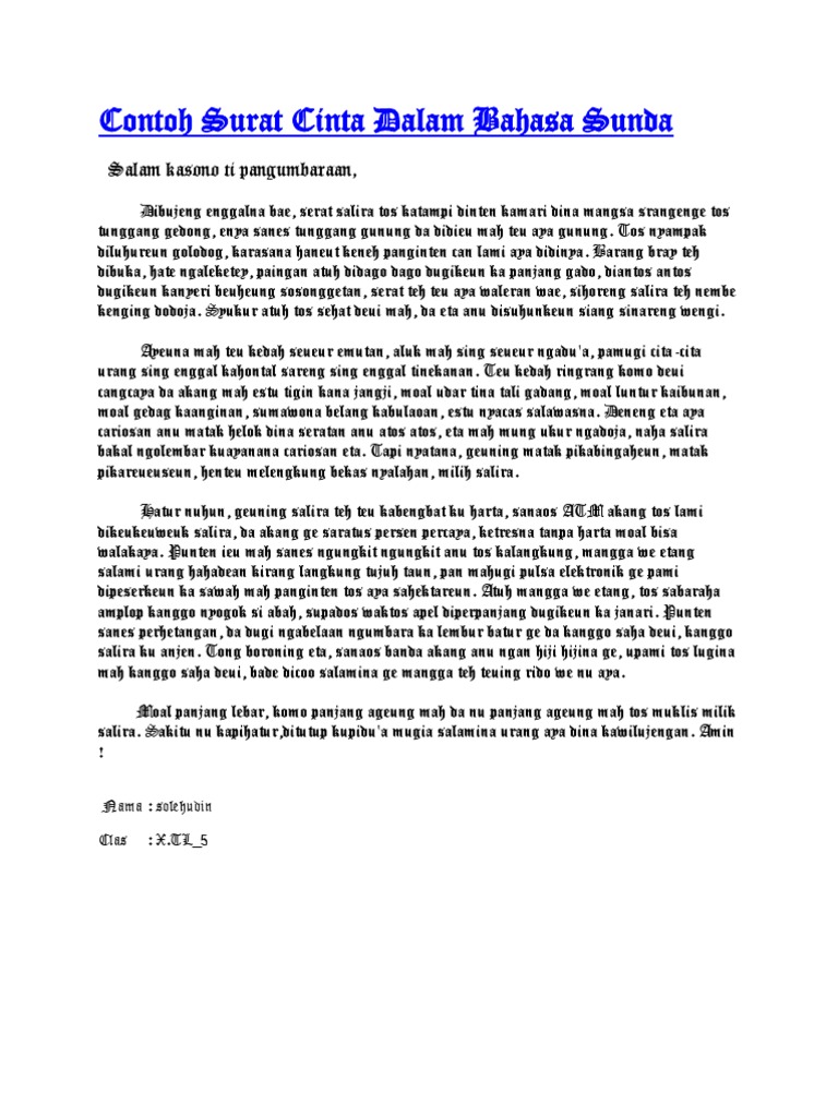 Contoh Surat Cinta Dalam Bahasa Sunda