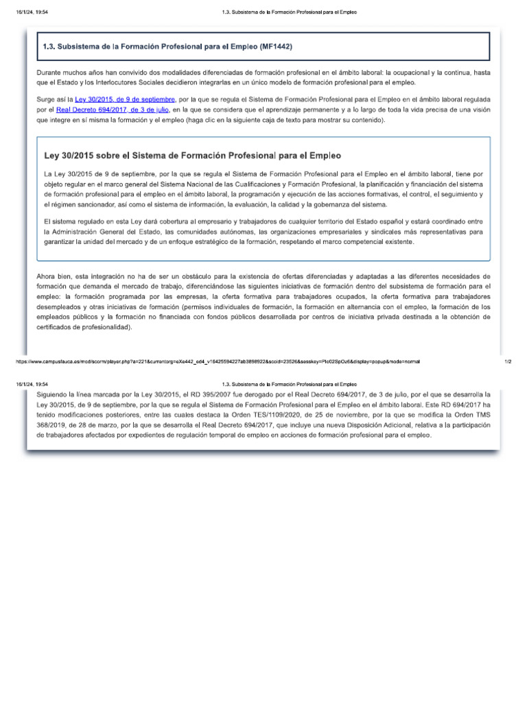 1.3 Susbsitema de La Formación Profesional para El Empleo | PDF