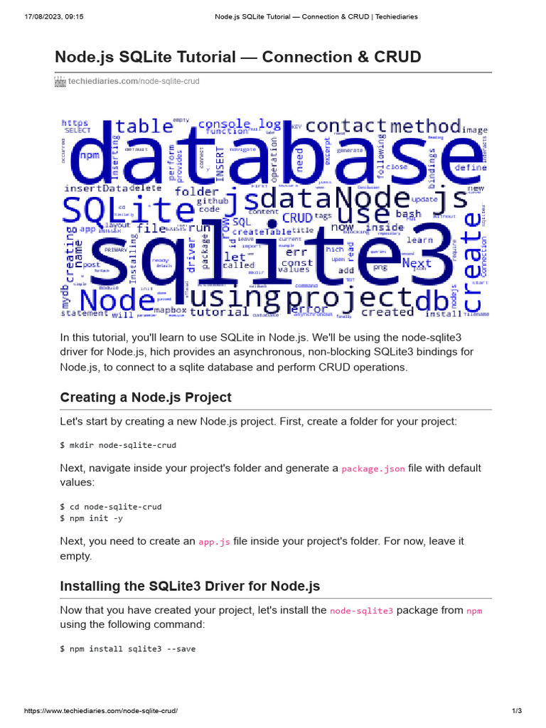 Node - Js SQLite Tutorial - Connection & CRUD - Techiediaries | PDF ...