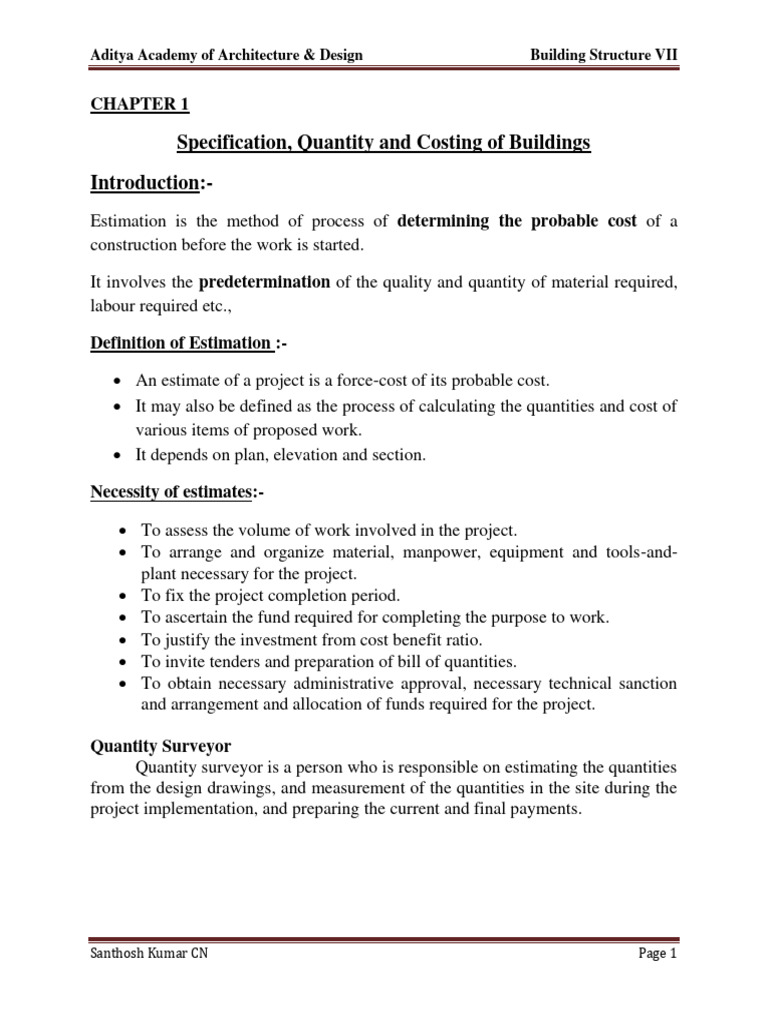 Building Estimation & Quantity Surveying | PDF | Specification ...