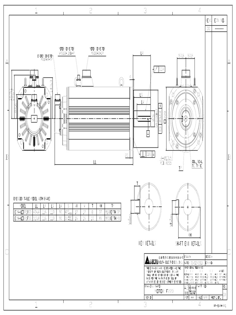 Dimensions of ecma 400v 220mm series servo motors with brake 11kw 15kw