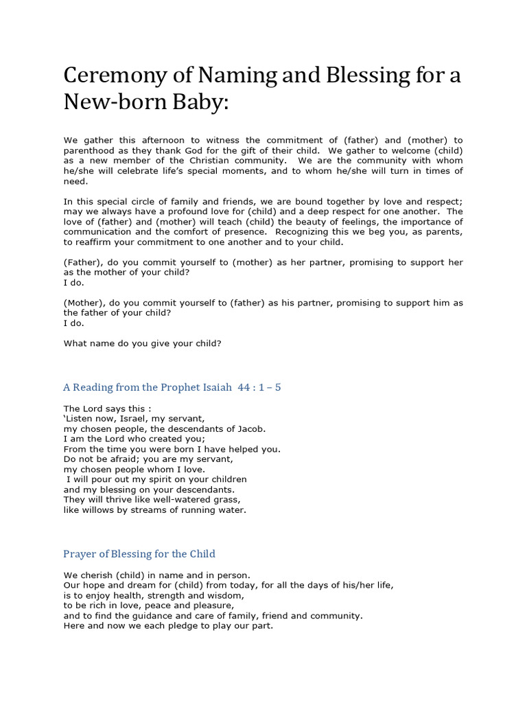 Ceremony Naming Child PDF Love Godparent