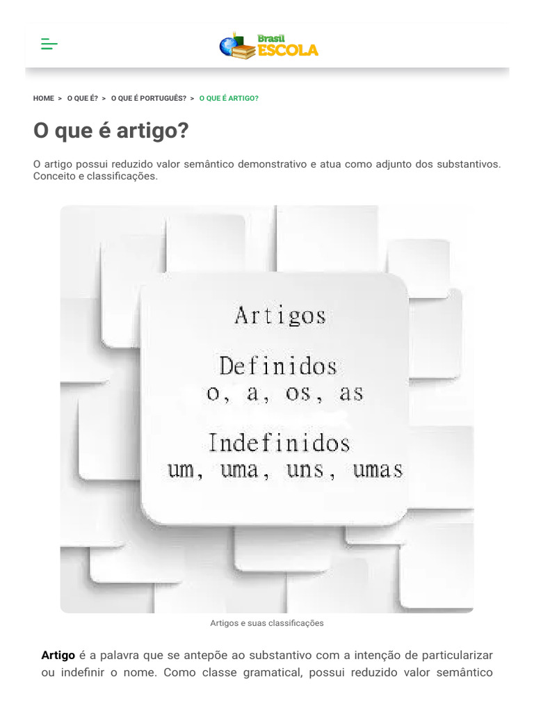 O Que É Artigo - Brasil Escola | PDF | Substantivo | Pronome