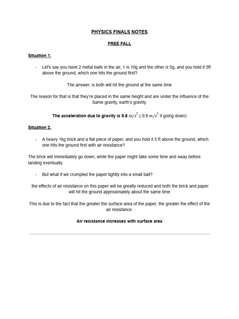 Physics Finals Notes Pdf Force Physics