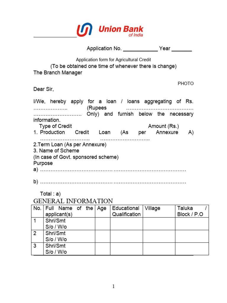 Agricultural Credit Loan Application Form | PDF | Banks | Loans