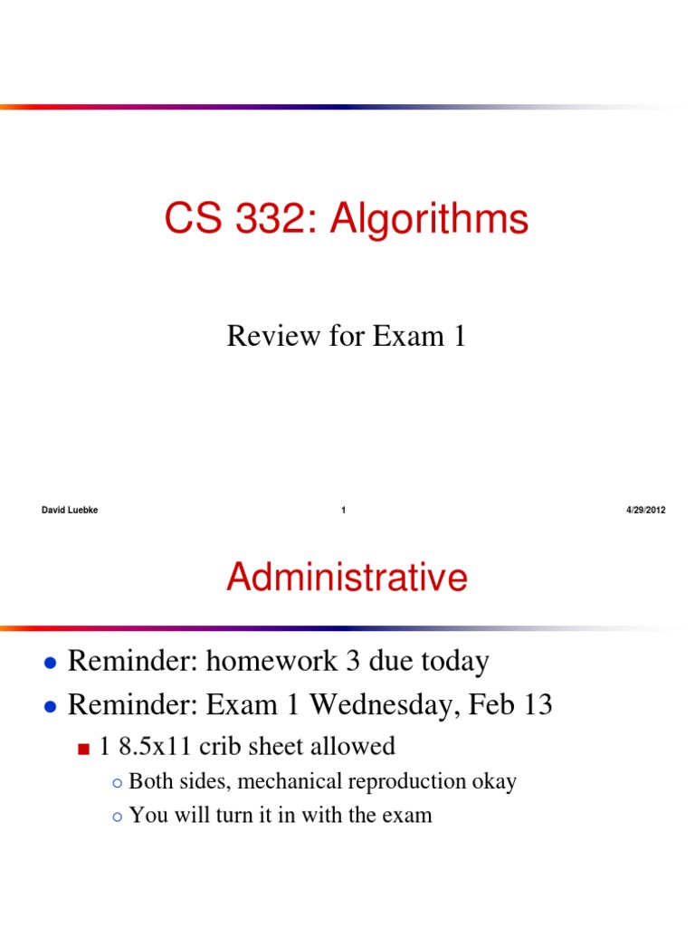 CS 332: Algorithms: Review For Exam 1 | PDF | Computer Programming ...