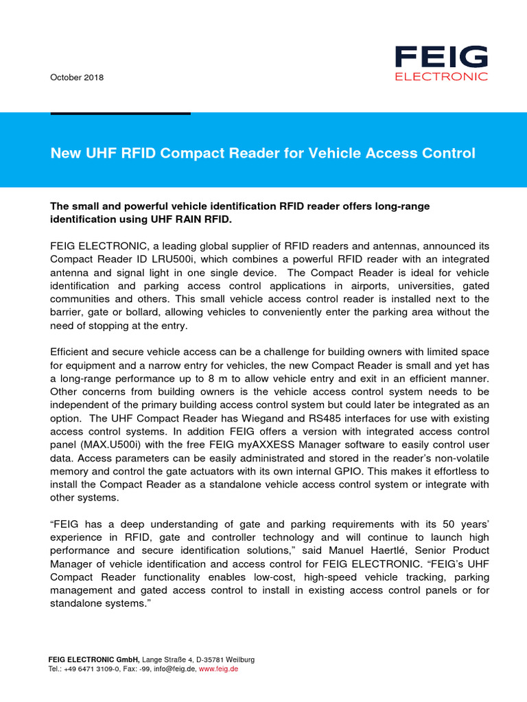 2018-10-18 New UHF Compact Reader Final | PDF | Radio Frequency ...