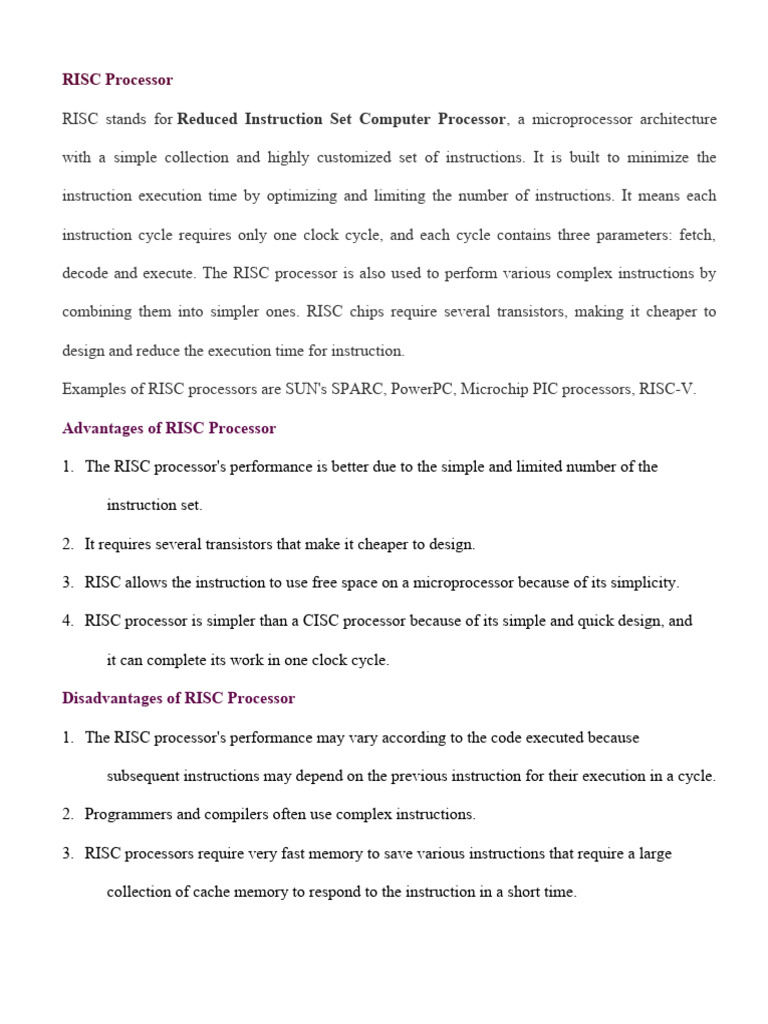 Overview of RISC Processor Architecture | PDF | Central Processing Unit ...