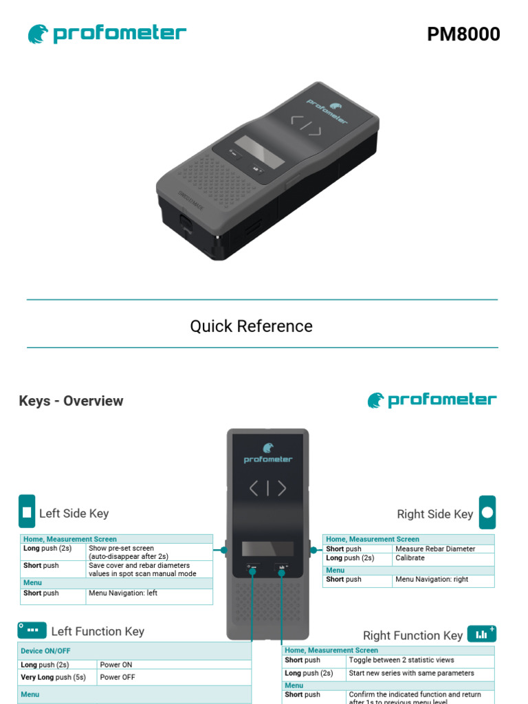 Profometer PM8000 QuickReference | PDF | Menu (Computing) | Calibration