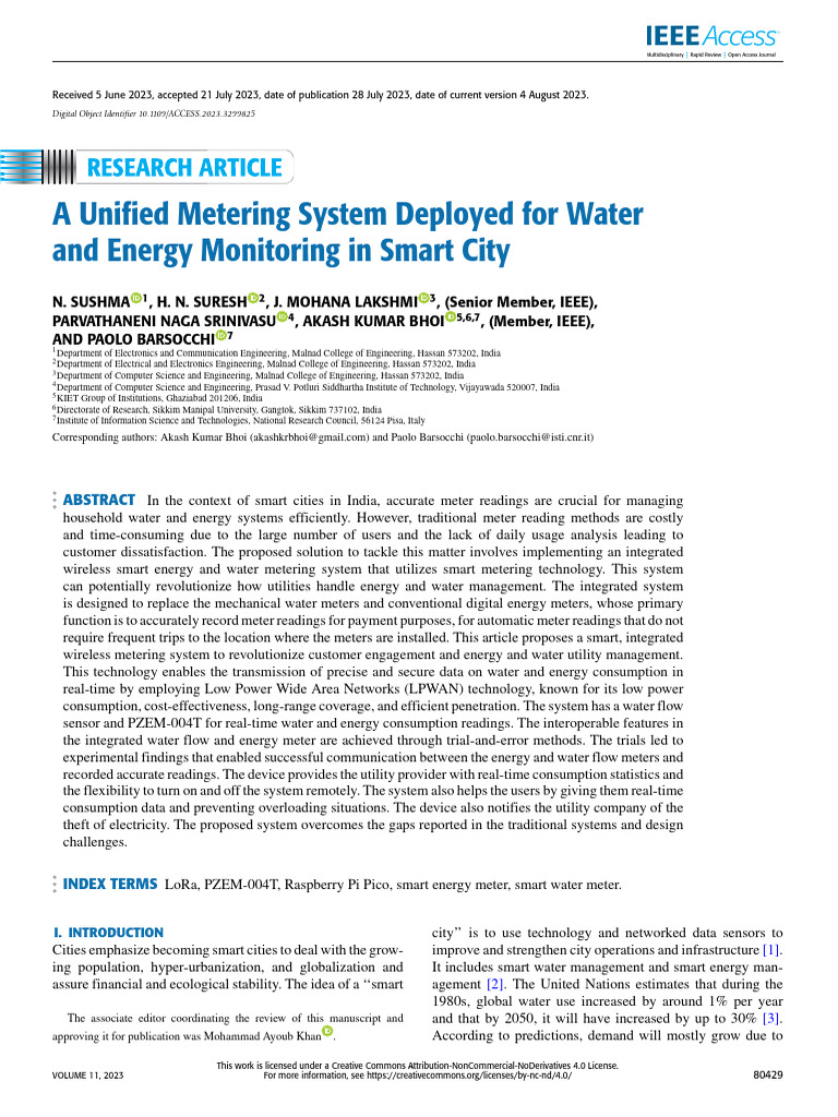 N Sushma A Unified Metering System Deployed For Water | PDF | Internet ...