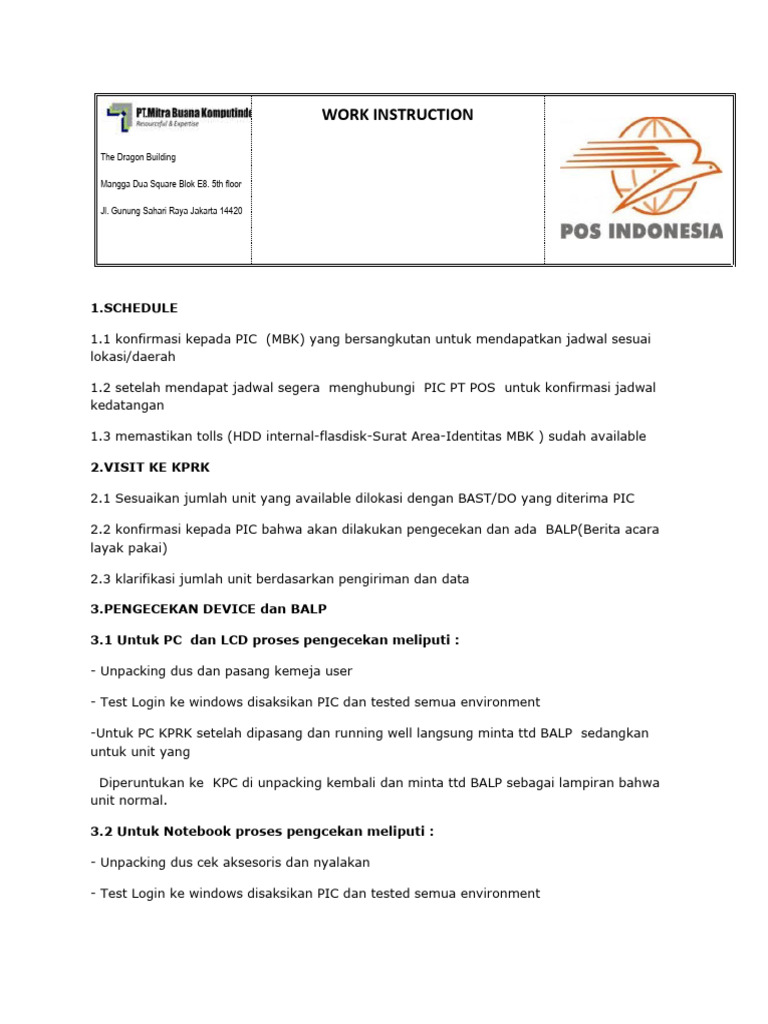 Contoh Work Instruction Perusahaan | PDF | Komputer