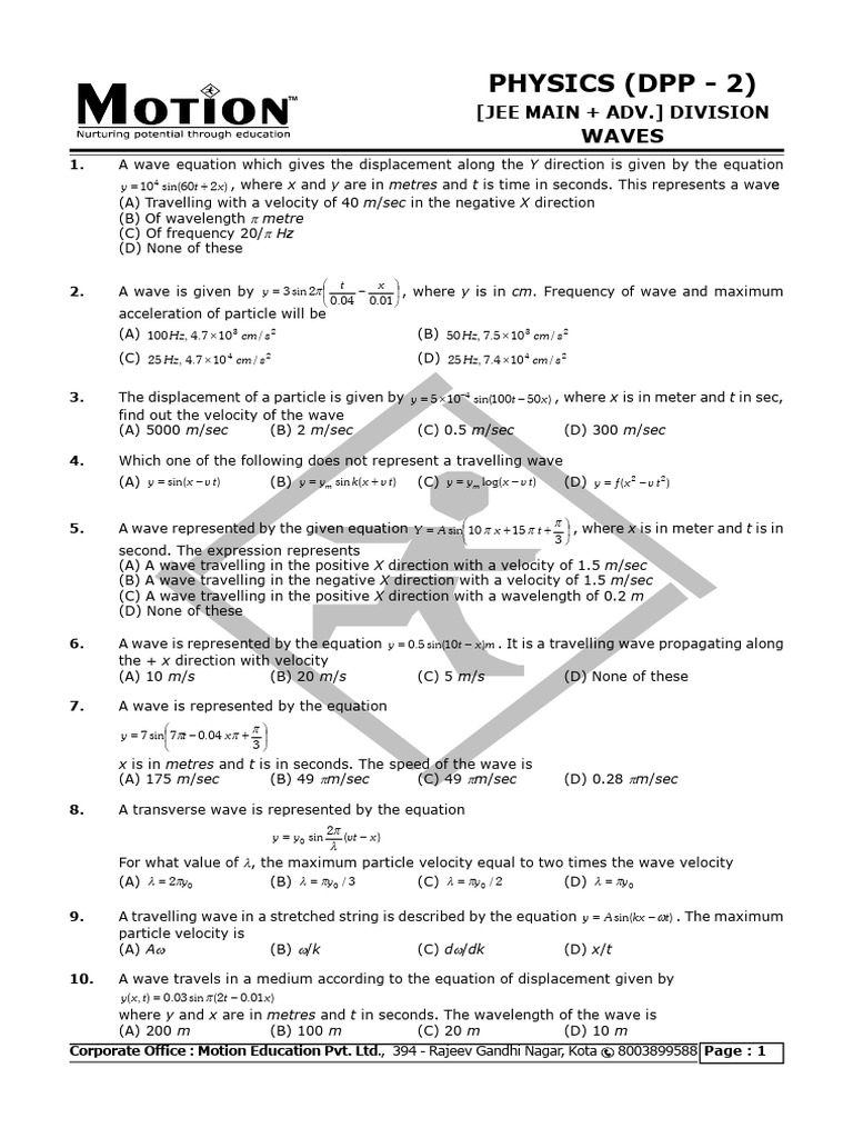 JEE Physics Waves Practice Questions | PDF | Waves | Physical Quantities