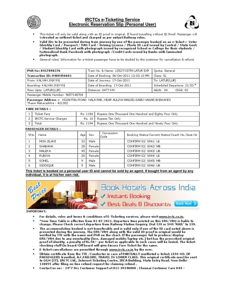 IRCTC e-Ticketing Guide and Details | PDF | Identity Document | Ticket ...