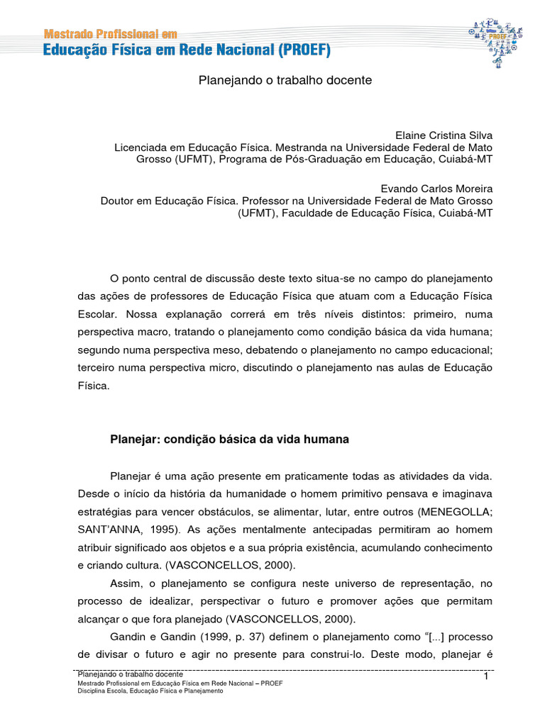Planejamento no Ensino de Educação Física | PDF | Pedagogia | Planejamento